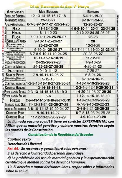 Calendario luna agricola Dias recomendados actividades