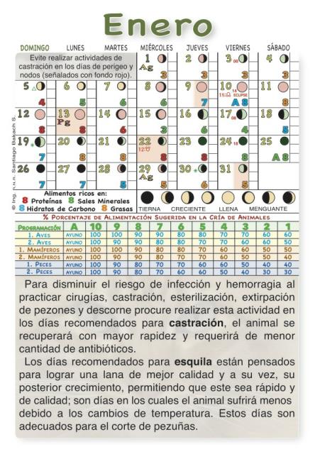 2020 Calendario Pecuario Lunar alimentacio jaulas criaderos 2021