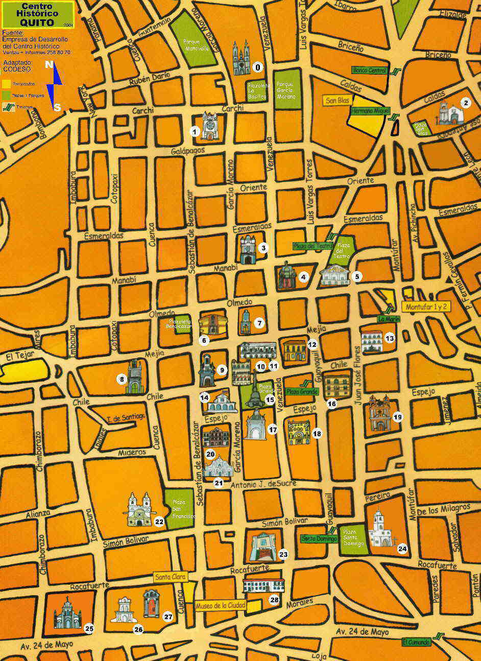 Mapa turistico Quito Centro historico Historic Center Historisches Zentrum