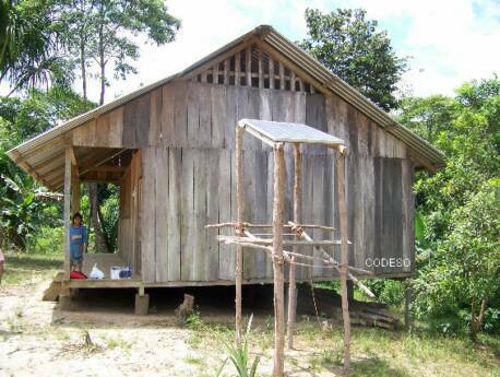 Solar panel used for the community computer in the province Pastaza Amazon region Ecuador South America