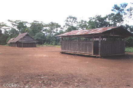 Vista a la escuela vieja, casa comunal y comedoren Chiwias