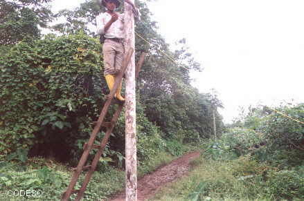 Foto:  Instalación de la línea de distribución eléctrica de Chiwias