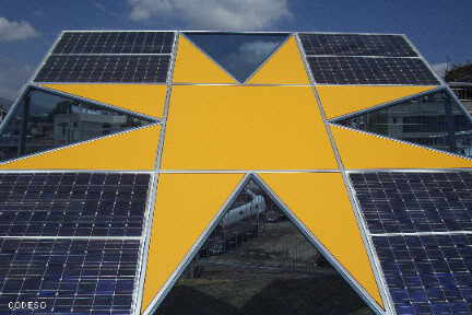 Photo Fotovoltaic Solar Panels Isofoton in the Capilla del Hombre of Guayasamin in Quito, Ecuador